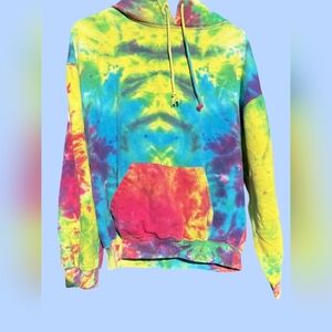 TIE DYE CLOTHING COMPANY PINK BLUE YELLOW GREEN HOODIE SWEATSHIRT SIZE M